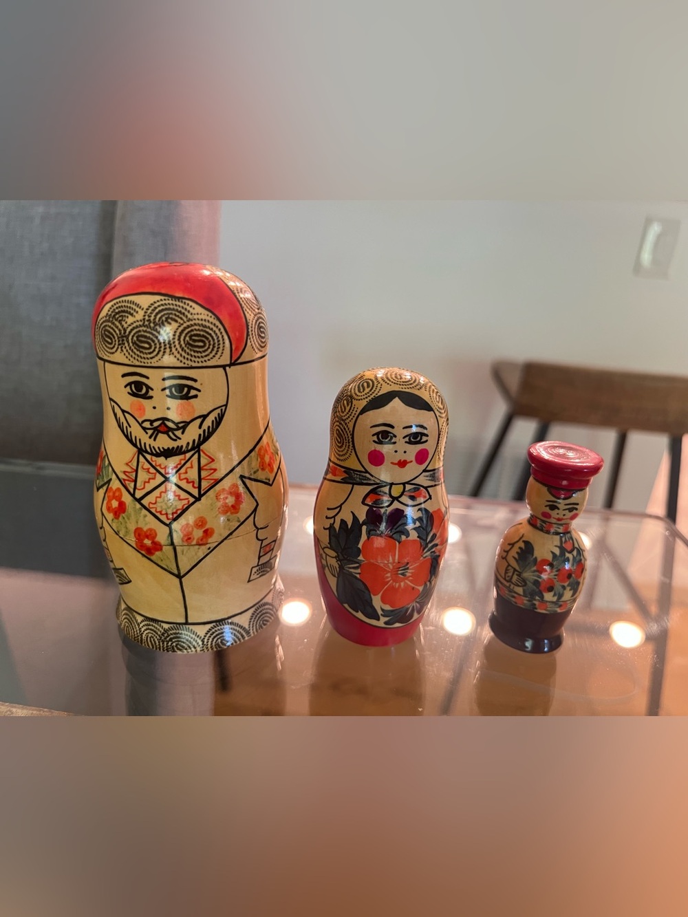 Handpainted Russian Nesting Doll - Red & Cream Floral Matryoshka